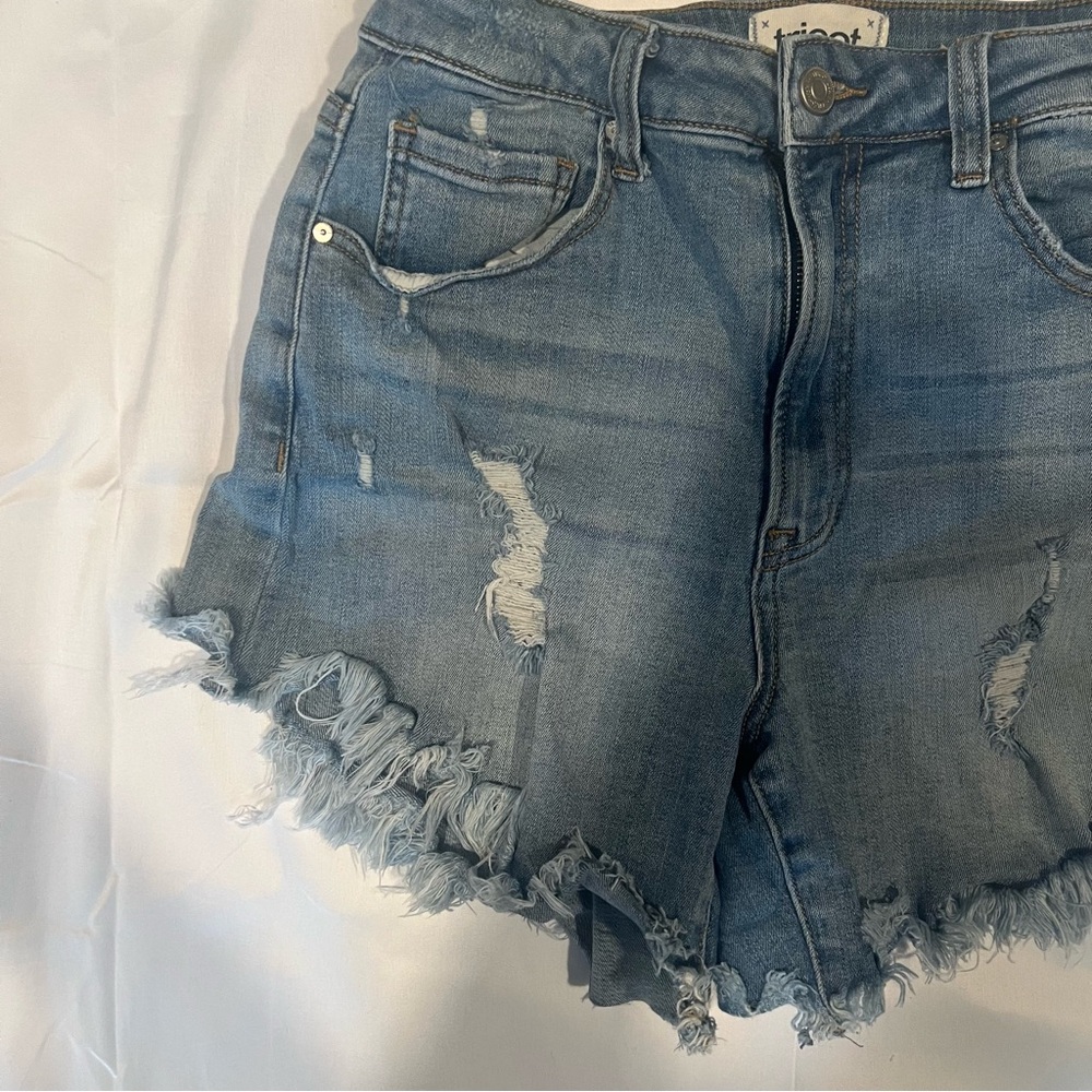 Distressed Tricot Denim Shorts - Size 7 - Picture 2 of 6